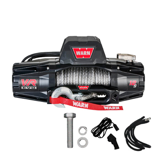 12-S WARN VR EVO Electric 12V Winch – 12,000 lb Pull Capacity, Synthetic Rope, IP68 Waterproof, High-Performance Off-Road Recovery Winch for Trucks, Jeeps, and SUVs