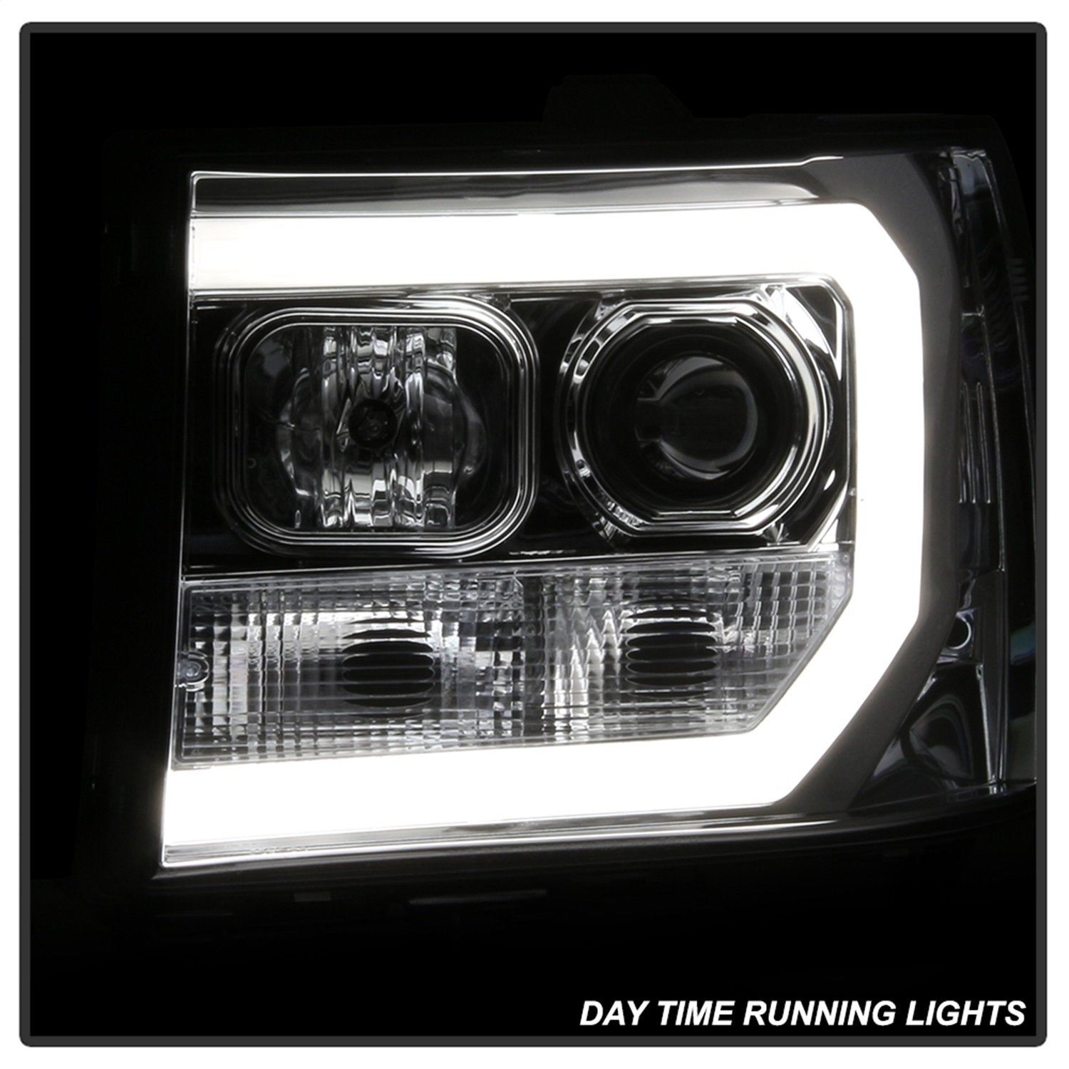 GMC Sierra 1500/2500/3500 07-13 / Spyder Auto 5083647 / GMC Sierra Denali 08-13 / GMC Sierra 2500HD/3500HD 07-13 Version 2 Projector Headlights - Light Bar DRL LED - Chrome
