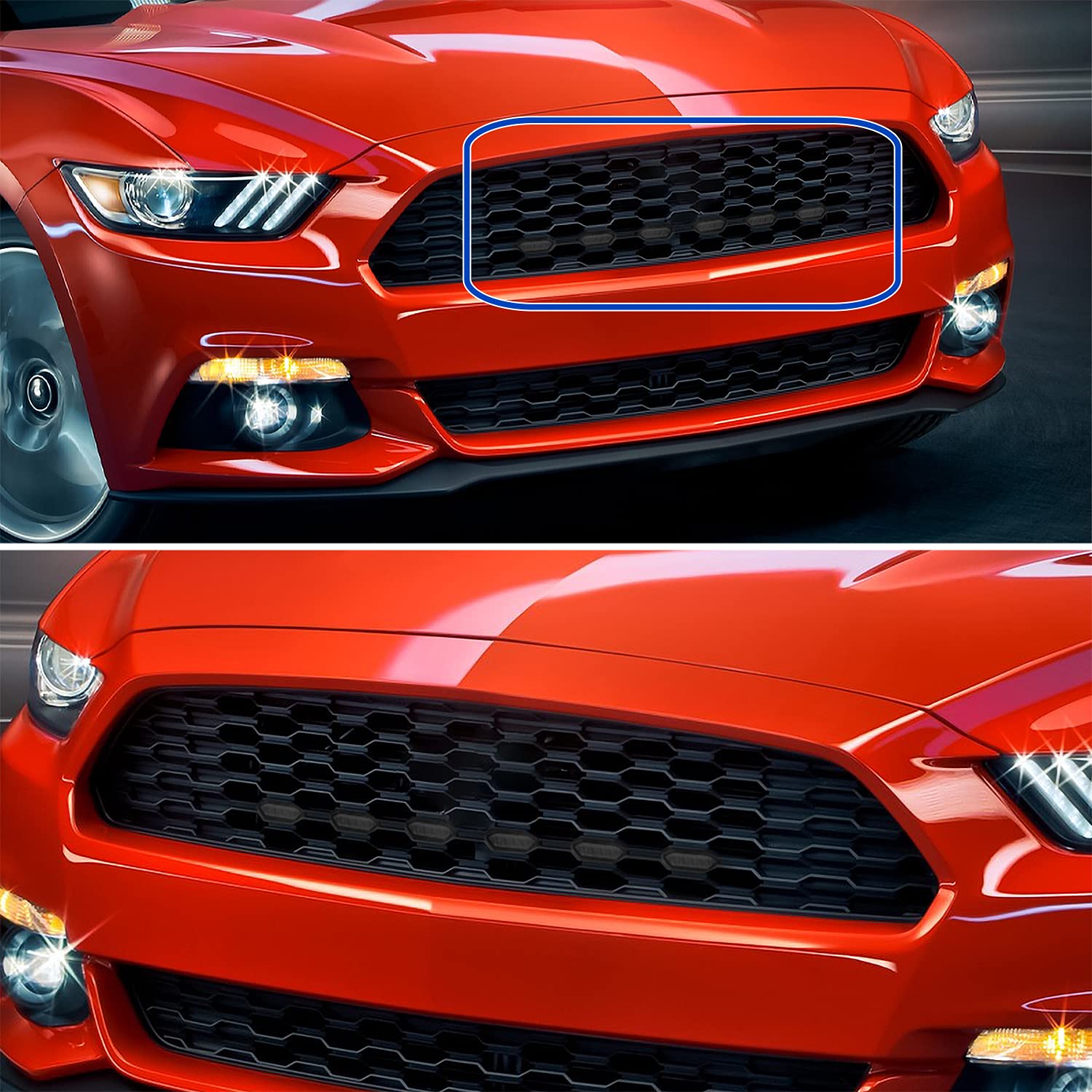 Smoke SPEC-D TUNING Front Grille Insert Led Drl Driving Lights Compatible with Ford Mustang 2015-2017 L+R Pair Assembly