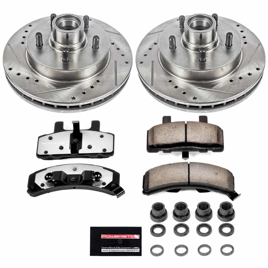 Power Stop Front Brake Kit For 1995 1996 1997 1998 1999 Chevrolet C1500 - Carbon Fiber Ceramic Brake Pads & Truck & Tow Drilled and Slotted Rotors Replacement, K1990-36