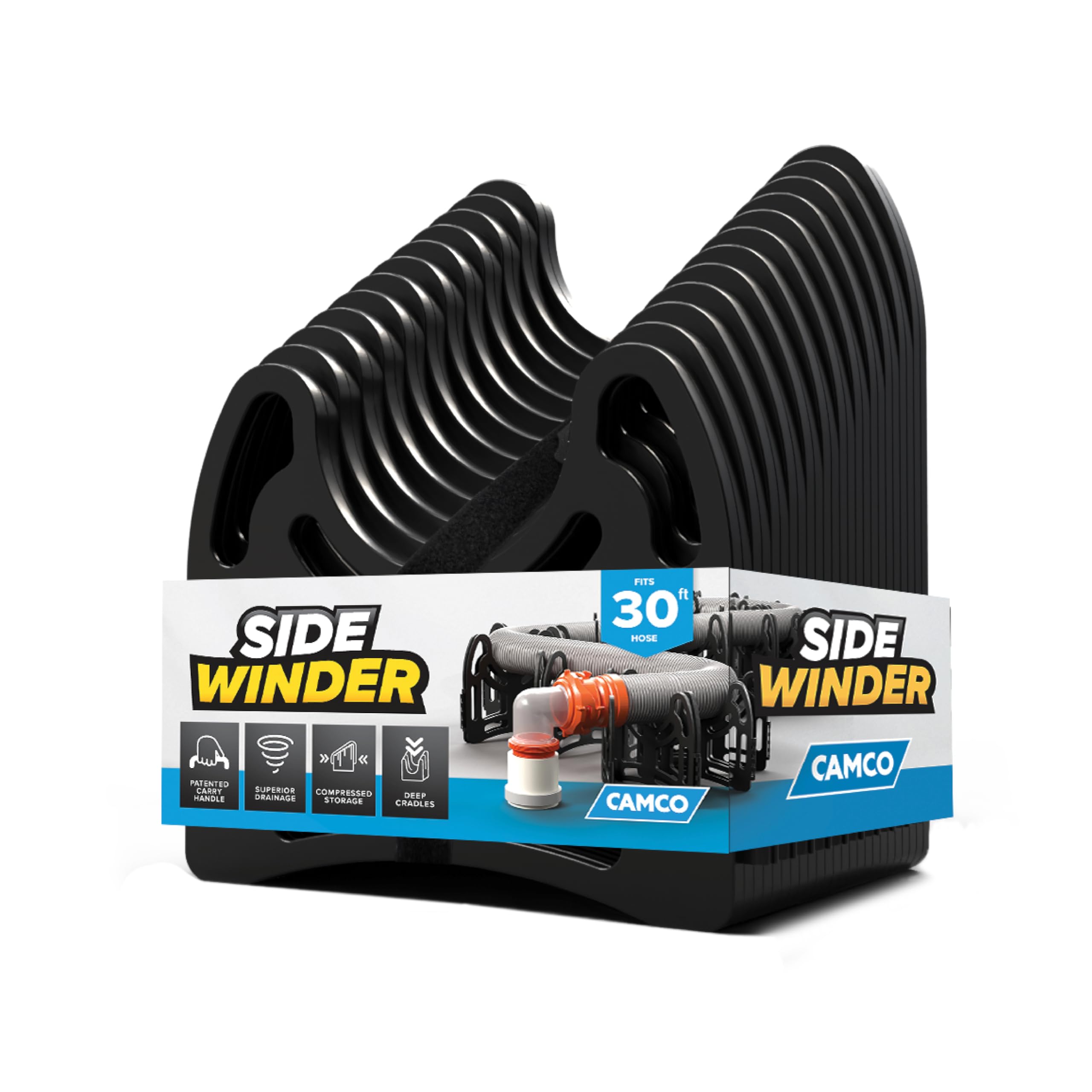 30-Ft Camco Sidewinder RV Sewer Hose Support - Flexible Telescoping Design for Avoiding Obstacles & Deep Cradles Secure RV Sewer Hose - Out-of-The-Box Ready & Folds for RV Storage (43061)