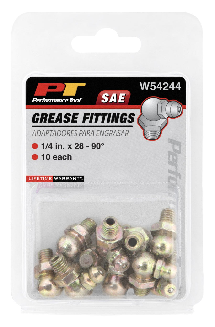 W54244 Performance Tool 1/4-Inch x 28-Inch 90 Grease Fitting, (Pack of 10)