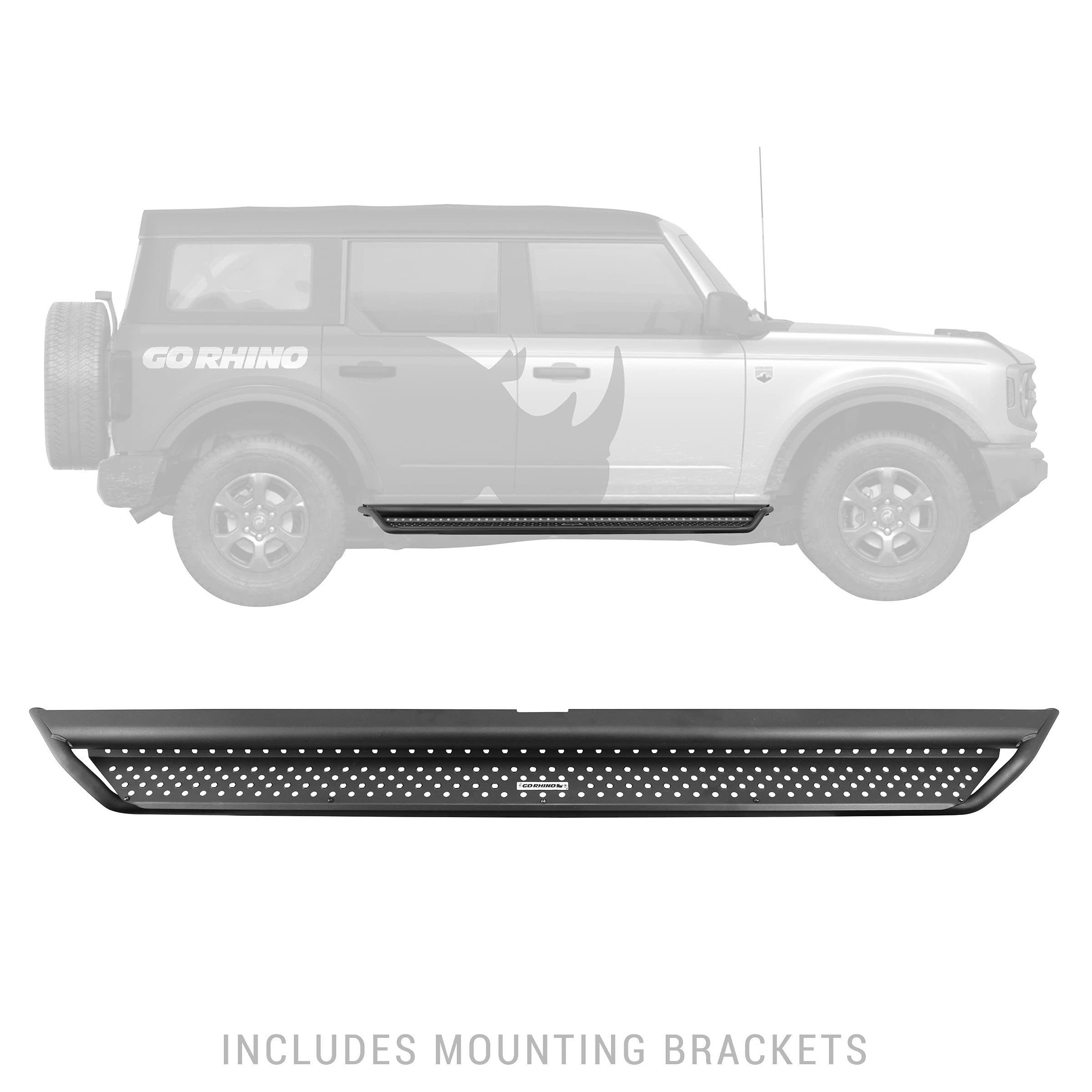 Dominator Xtreme D1 Sidestep & Brackets Go Rhino | Mild Steel, Textured Black | D14129T | Fits 2021-2025 Ford Bronco 2-Door (Excludes Bronco Sport)