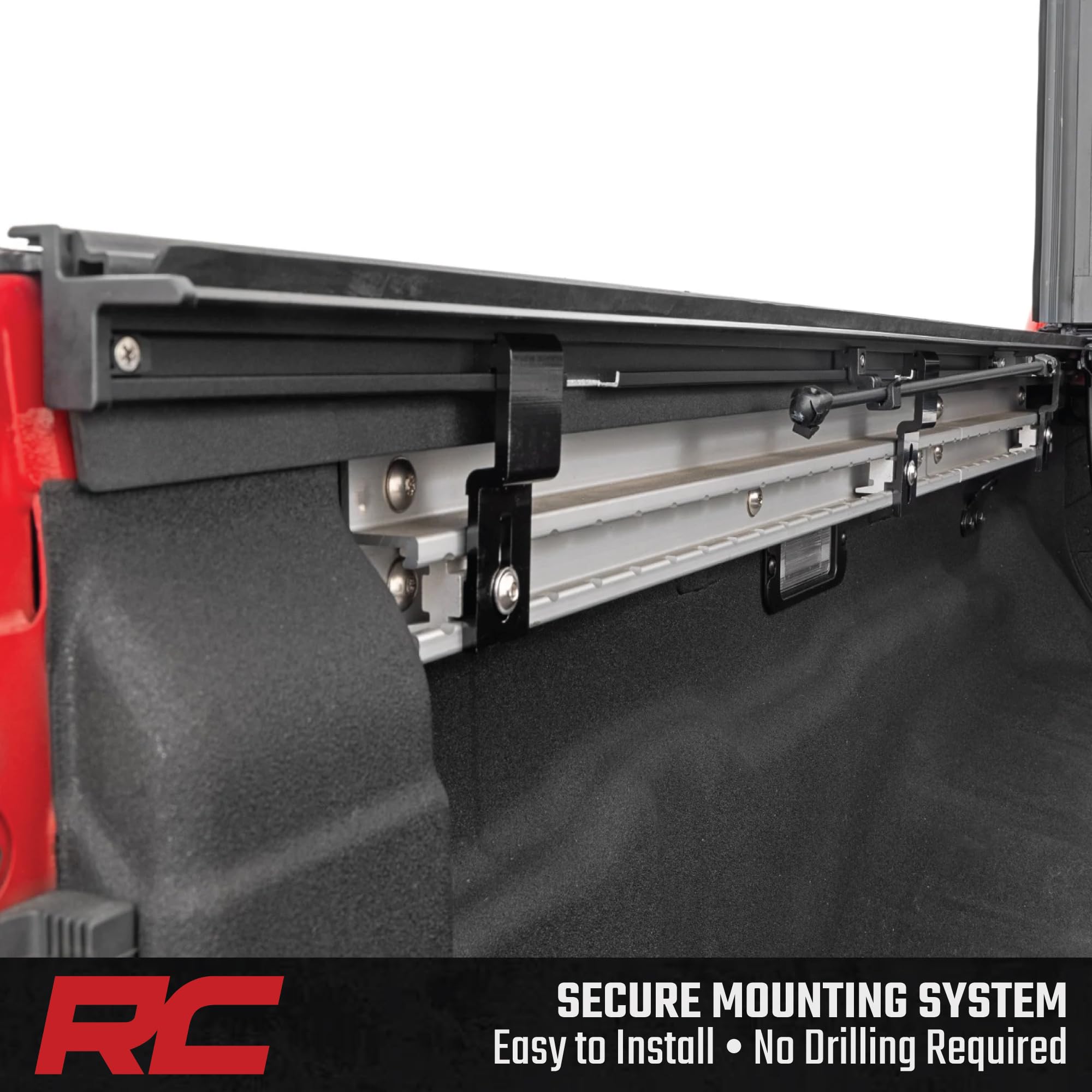 Rough Country Hard Tri-Fold Truck Bed Flip Up Tonneau Cover for Nissan Frontier (2022-2025) - Fits 5' (58.9-59.5") Bed, All-Weather, Flush Aluminum Panels