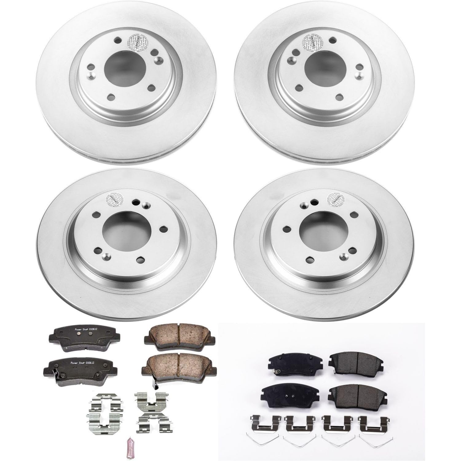 Power Stop Z17 Front and Rear Coated Rotor Brake Kit-Coated Rotors and Ceramic Brake Pads For Hyundai Elantra GT 2018-2020, Kia Forte 2022 [Model Specific]