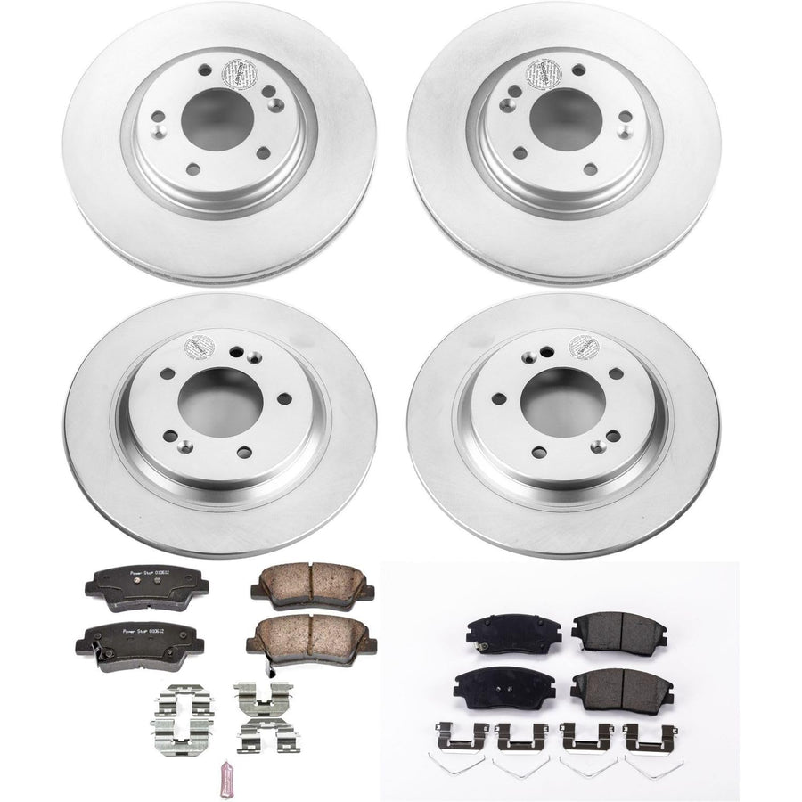 Power Stop Z17 Front and Rear Coated Rotor Brake Kit-Coated Rotors and Ceramic Brake Pads For Hyundai Elantra GT 2018-2020, Kia Forte 2022 [Model Specific]