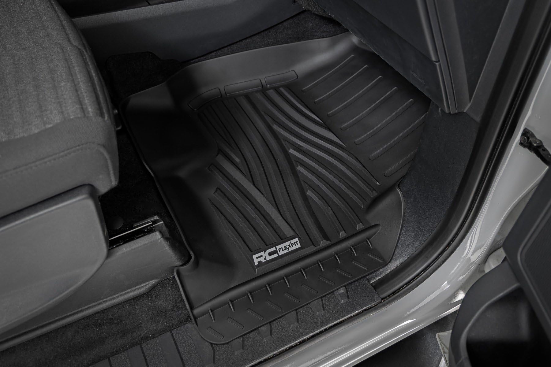 Flex-Fit Rough Country Floor Mats for Ford F-150 (2015-25)/F-150 Lightning (2022-25)/Raptor (2017-25) Crew Cab - Front & Rear Set, All-Weather Non-Slip TPE Liners w/Spill Saver Lip