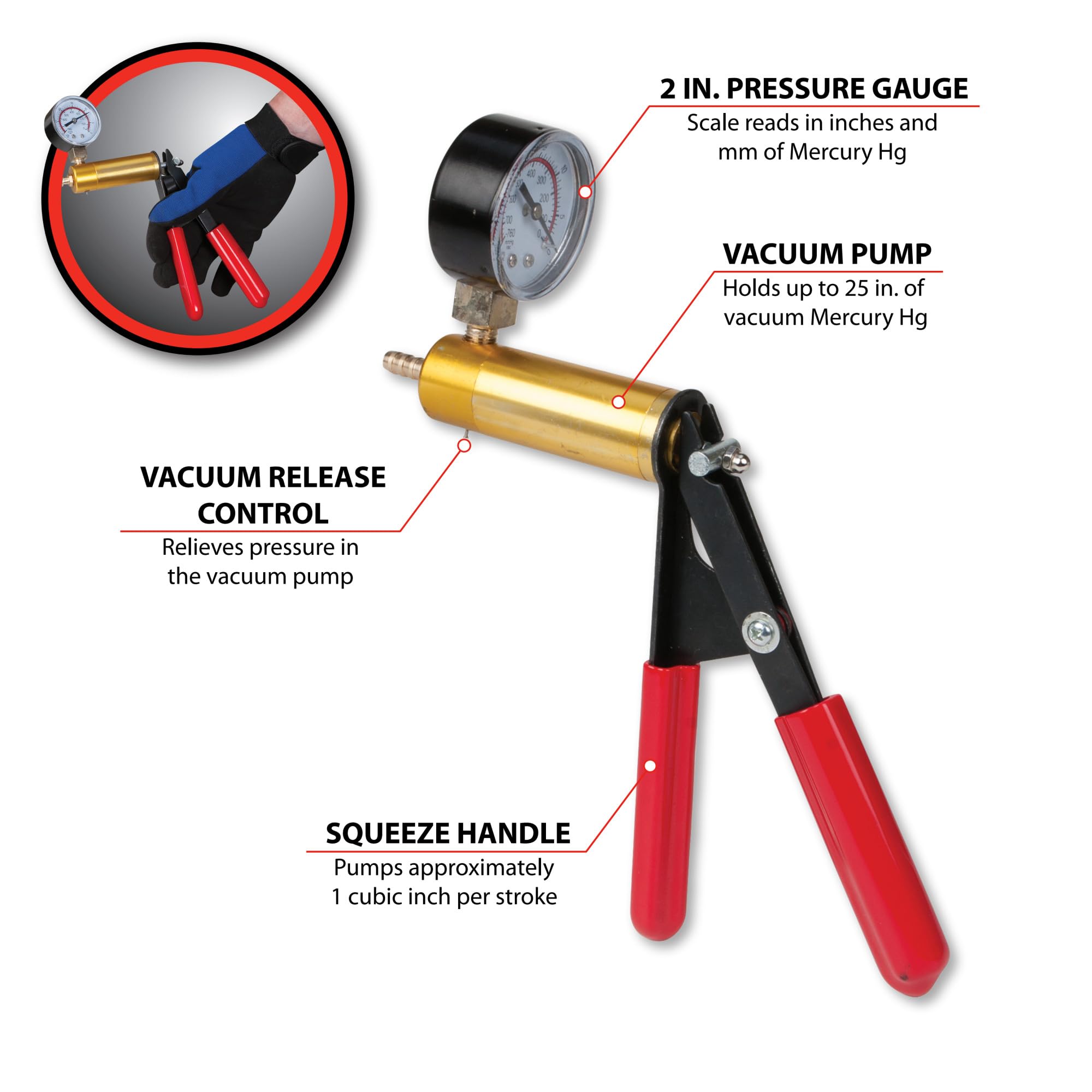 Vacuum Pump Kit Performance Tool W87031 For Vacuum and Pressure Tests, Perform Engine Performance Diagnostics, Brake Bleeding, Fluid Transfer and Evacuation