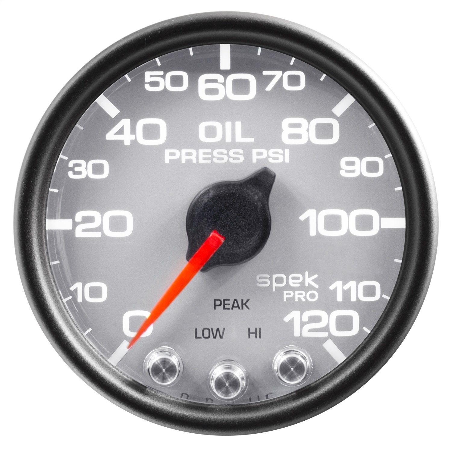 Gauge AUTO METER P32522 Oil Pressure (Spek-Pro 2 1/16", 120Psi, Stepper Motorwith Peak & Warn, Slvr/Blk, Spek-Pro)