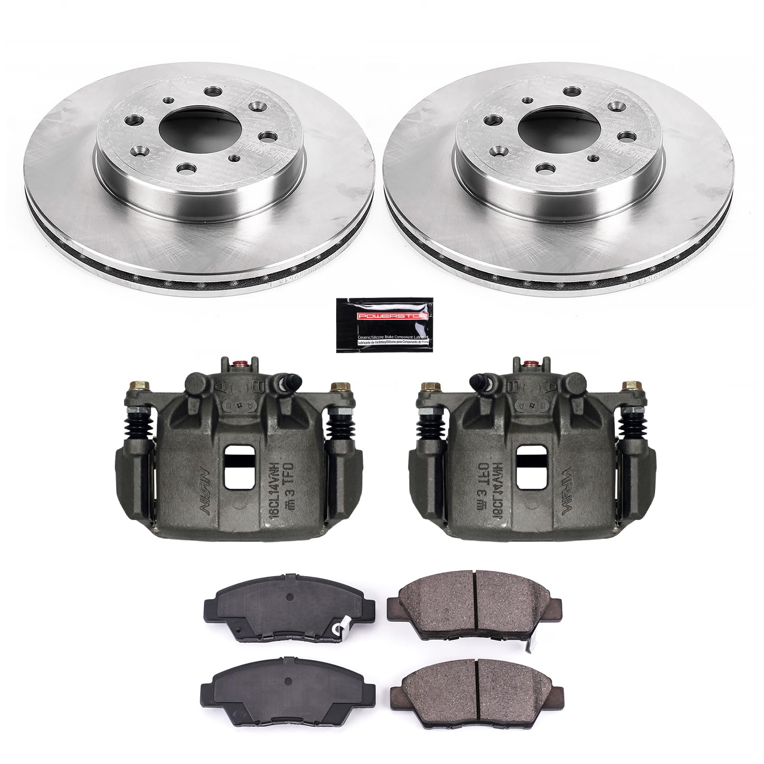 Power Stop KCOE7032A Replacement Autospeciality Front Caliper Kit- OE Rotors, Ceramic Brake Pads, Calipers For Honda Fit 2015-2020 [Model Specific]