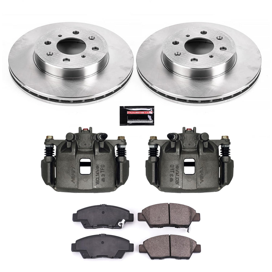 Power Stop KCOE7032A Replacement Autospeciality Front Caliper Kit- OE Rotors, Ceramic Brake Pads, Calipers For Honda Fit 2015-2020 [Model Specific]
