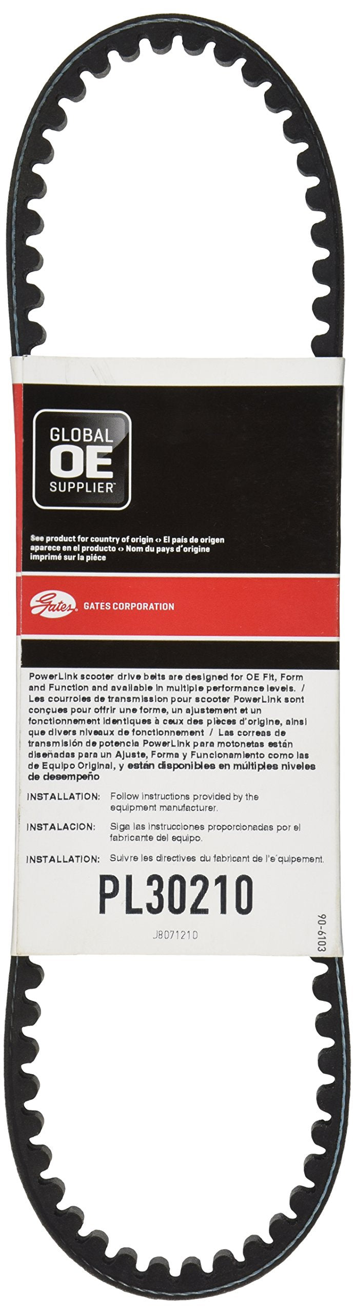 Gates Premium PL30210 PowerLink Continuously Variable Transmission (CVT) Scooter Belt, Black