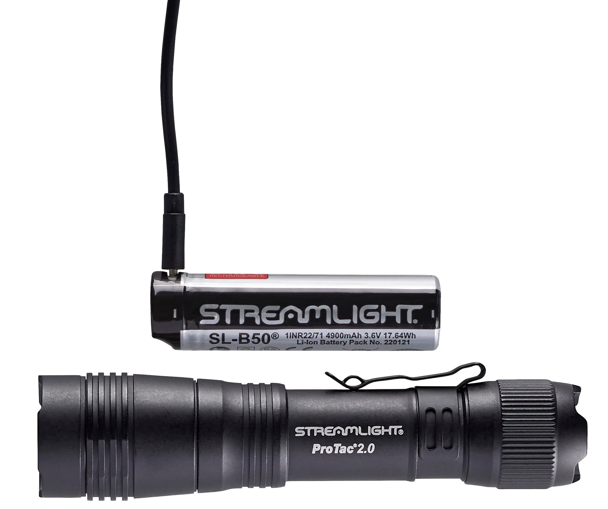ProTac 2.0 Streamlight 2000-Lumen 17300-Candela Rechargeable Tactical LED Flashlight with USB C Cable, and Holster, Box, Black