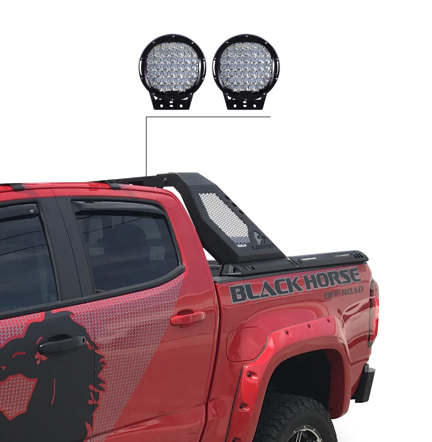 Vigor Roll Bar Black Incl.Set of 9" Black Round led Light Modular Black Compatible with 2015-2022 Chevrolet Colorado|2015-2022 GMC Canyon-VIRB05B-PL69B