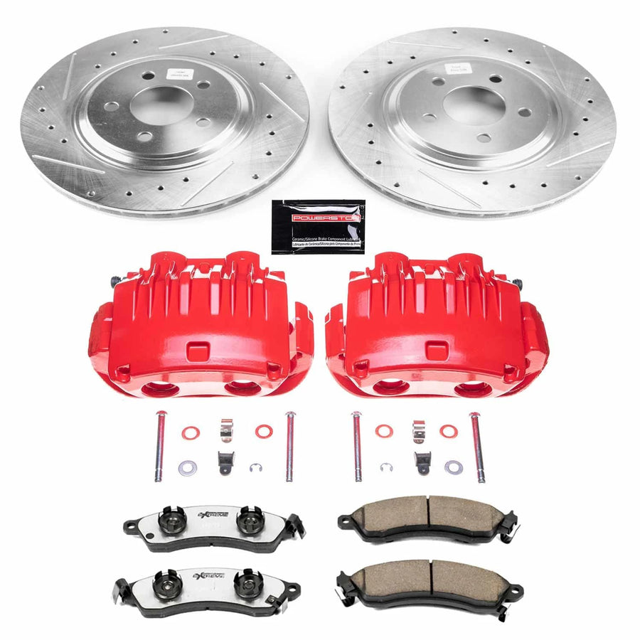 Power Stop Z26 KC1304D-26, Street Warrior Front Caliper Kit-Drilled/Slotted Rotors, Carbon Ceramic Brake Pads, Calipers For Ford Mustang 1994-1998 [Model Specific]