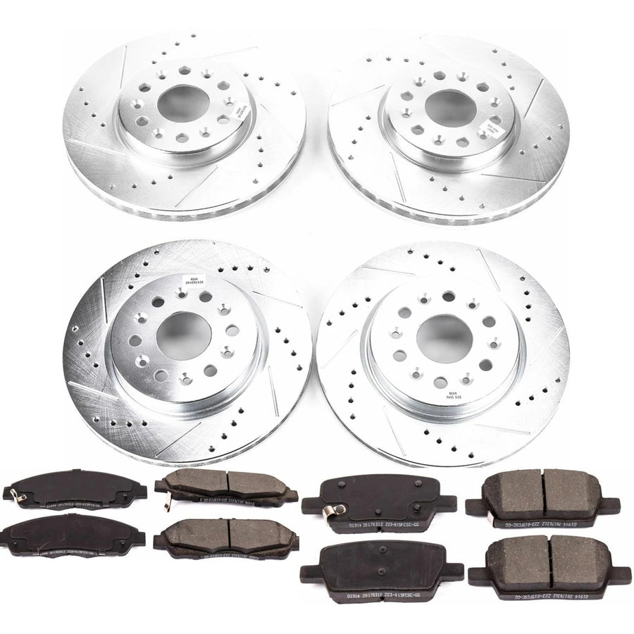 PowerStop Brake Kit Front and Rear For Buick Enclave 2018-20 |Chevrolet Blazer 2019-20 |Traverse 2018-20 - Drilled and Slotted Disc Rotors with Ceramic Brake Pads Replacement, K7410