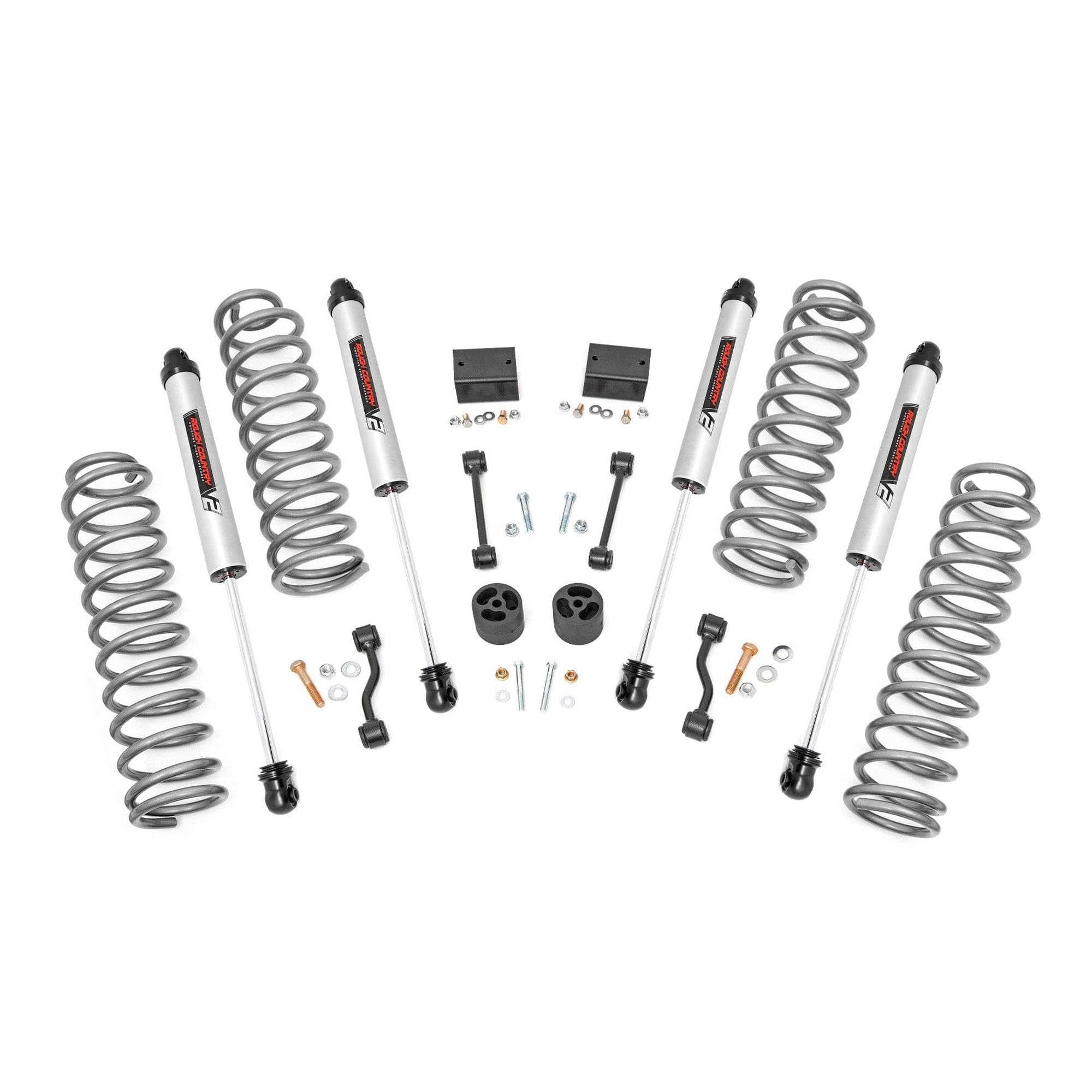 2.5" Rough Country Lift Kit w/ V2 Shocks for Jeep Wrangler JL 2-Door (2024-2025) - Includes Front & Rear V2 Shock Absorbers, Lifted Coil Springs