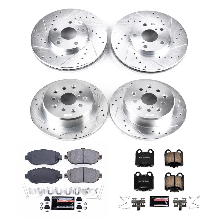 Brake Kit Power Stop For Lexus GS300 GS400 GS430 IS300 SC430 Front and Rear Z23 Carbon Fiber Brake Pads with Drilled and Slotted Brake Rotors K1079