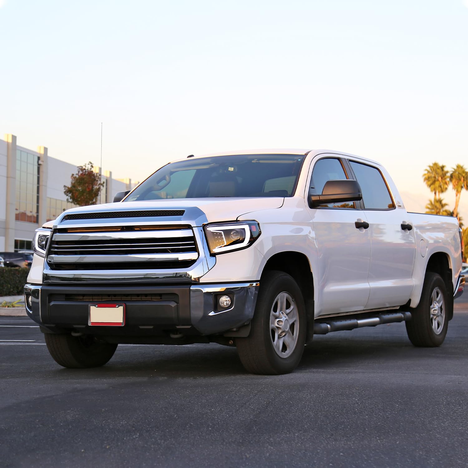 Matte Black SPEC-D TUNING Projector Headlights w/LED Light Bar Compatible with 2014-2021 Toyota Tundra, Left + Right Pair Headlamps Assembly