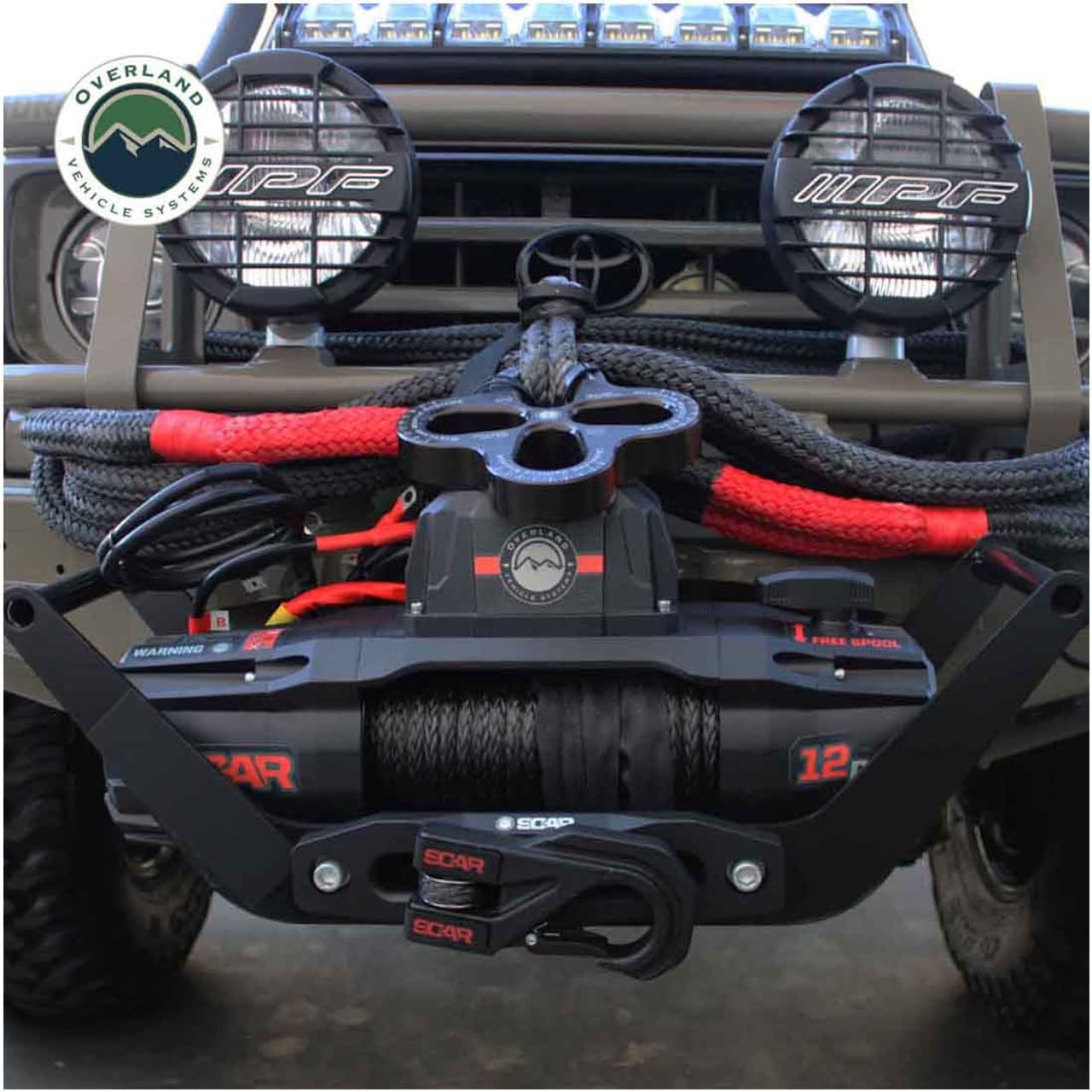 Scar Off Road Overland Vehicle Systems 19129901 12V Electric Winch with Synthetic Rope & Wireless Remote - 12,000 lb Pulling Capacity - Waterproof IP68 Rated - Perfect for Off-Road Recovery