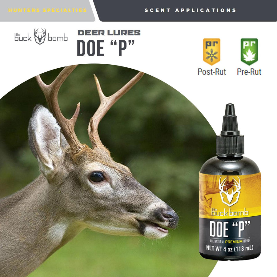 Buck Bomb Natural Doe P Hunters Specialties Liquid Scent w/Wicks | Deer Buck Lure Hunting Post/Pre Rut Scent Attractant for Hunting, 4 Oz (118 ml.)