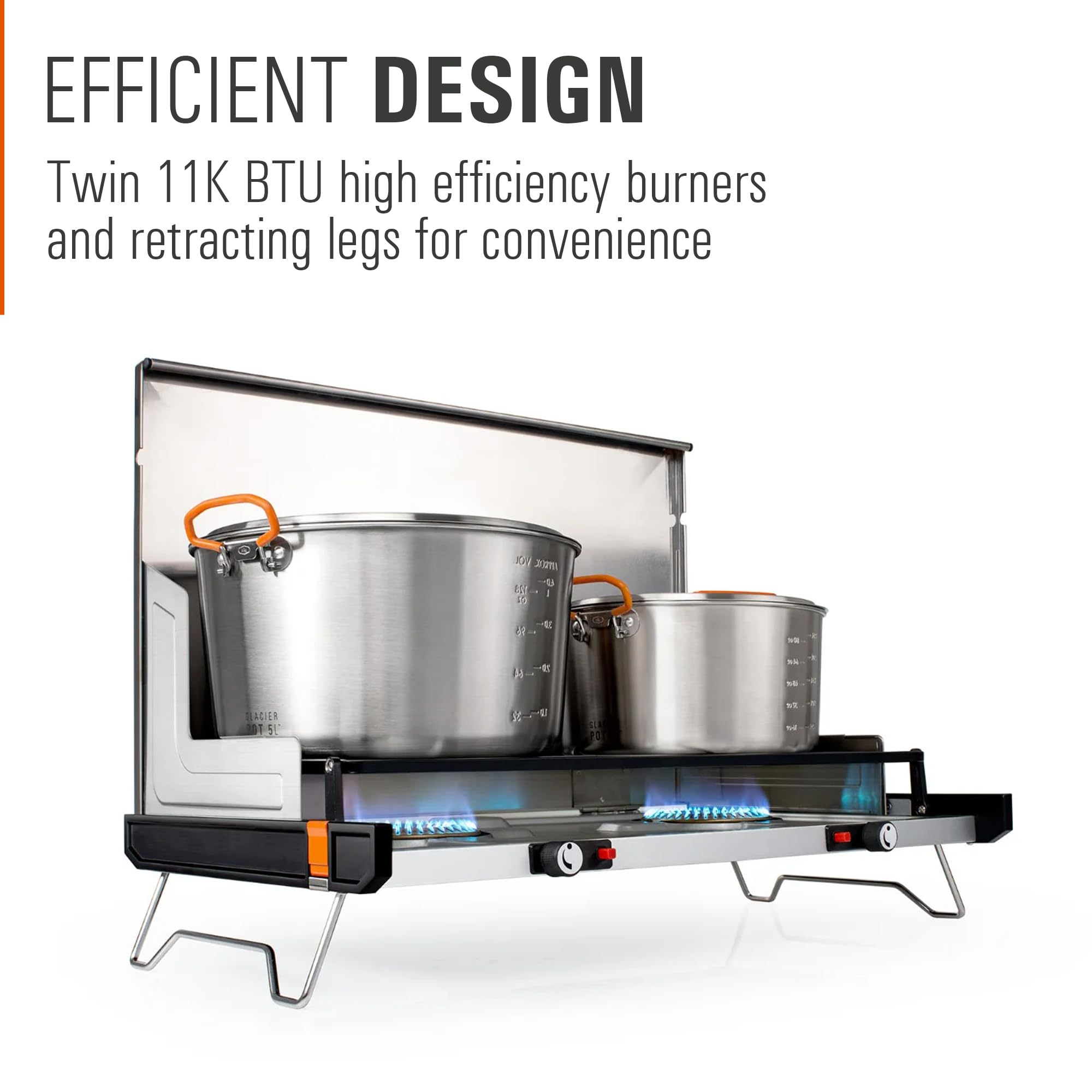 GSI Outdoors 2-Burner Pinnacle Pro Camping & Tailgating Stove, Ultra-Slim Portable Propane, 25,000 BTU, Windscreens, Folding Legs, Outdoor Cooking