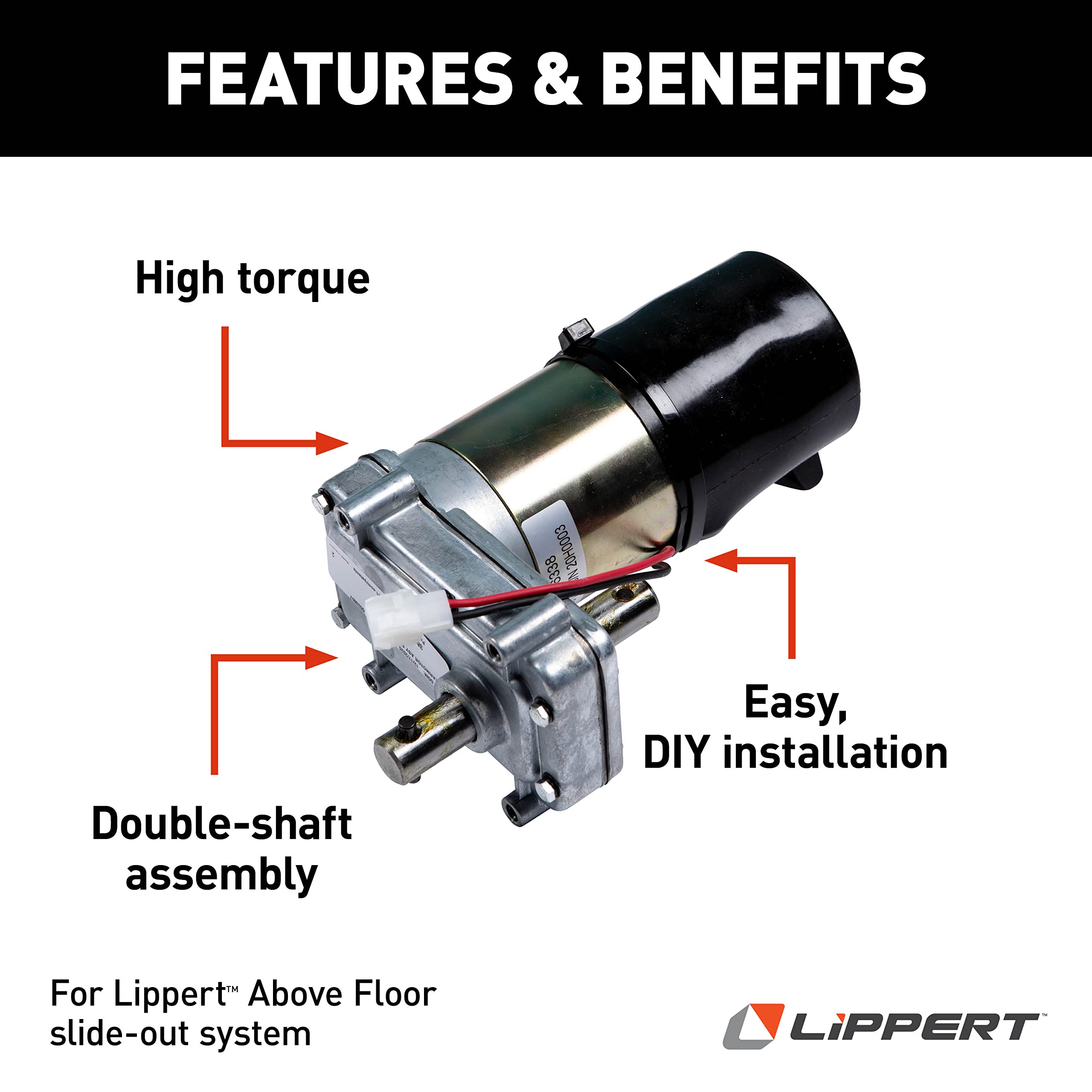 Motor Assembly Power Gear with Pin - Double Shaft (High Torque) - Replacement Part for RV Slide-Outs - Easy DIY Installation - Ideal for Getting Your RV's Slide-Out Back in Operation — 386322
