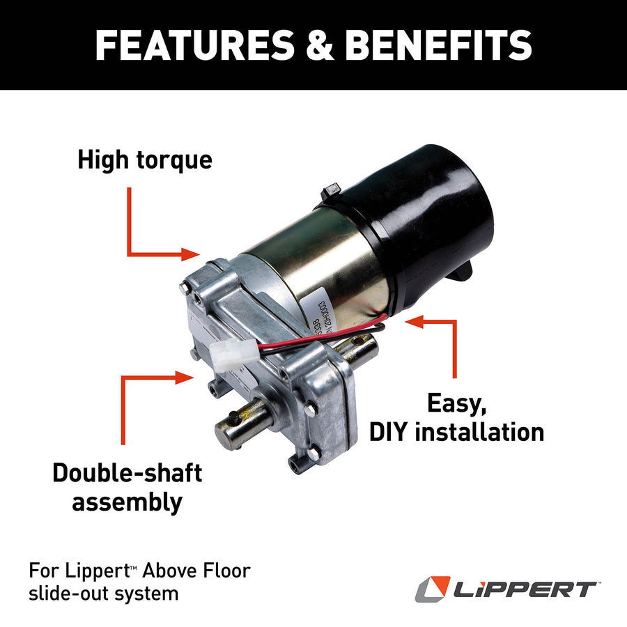 Motor Assembly Power Gear with Pin - Double Shaft (High Torque) - Replacement Part for RV Slide-Outs - Easy DIY Installation - Ideal for Getting Your RV's Slide-Out Back in Operation — 386322