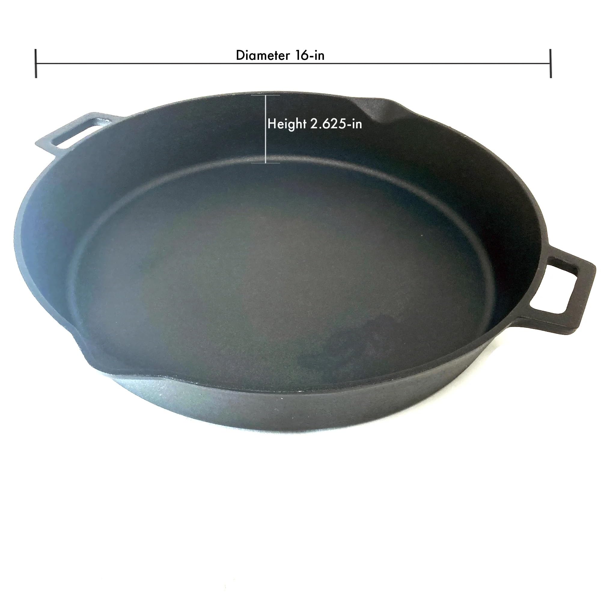 Bayou Classic 7439 Cast Iron 16-in Double-Handled Skillet w/Pour Spouts Features Large Loop Handles Perfect For Breakfast Roast Pan Frying Sautéing and Baking