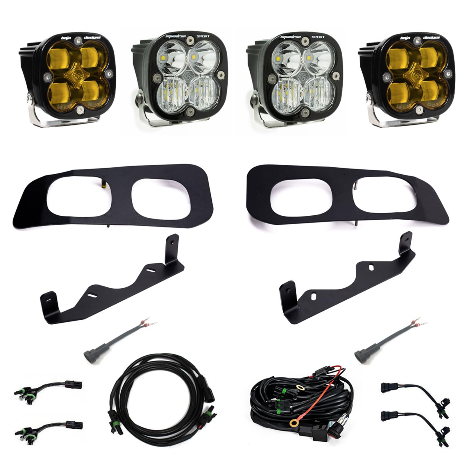 Baja Designs Fog Pocket Light Kit Dual Squadron Sport SAE for Ford Super Duty Truck 23-On with Toggle Harness, Amber
