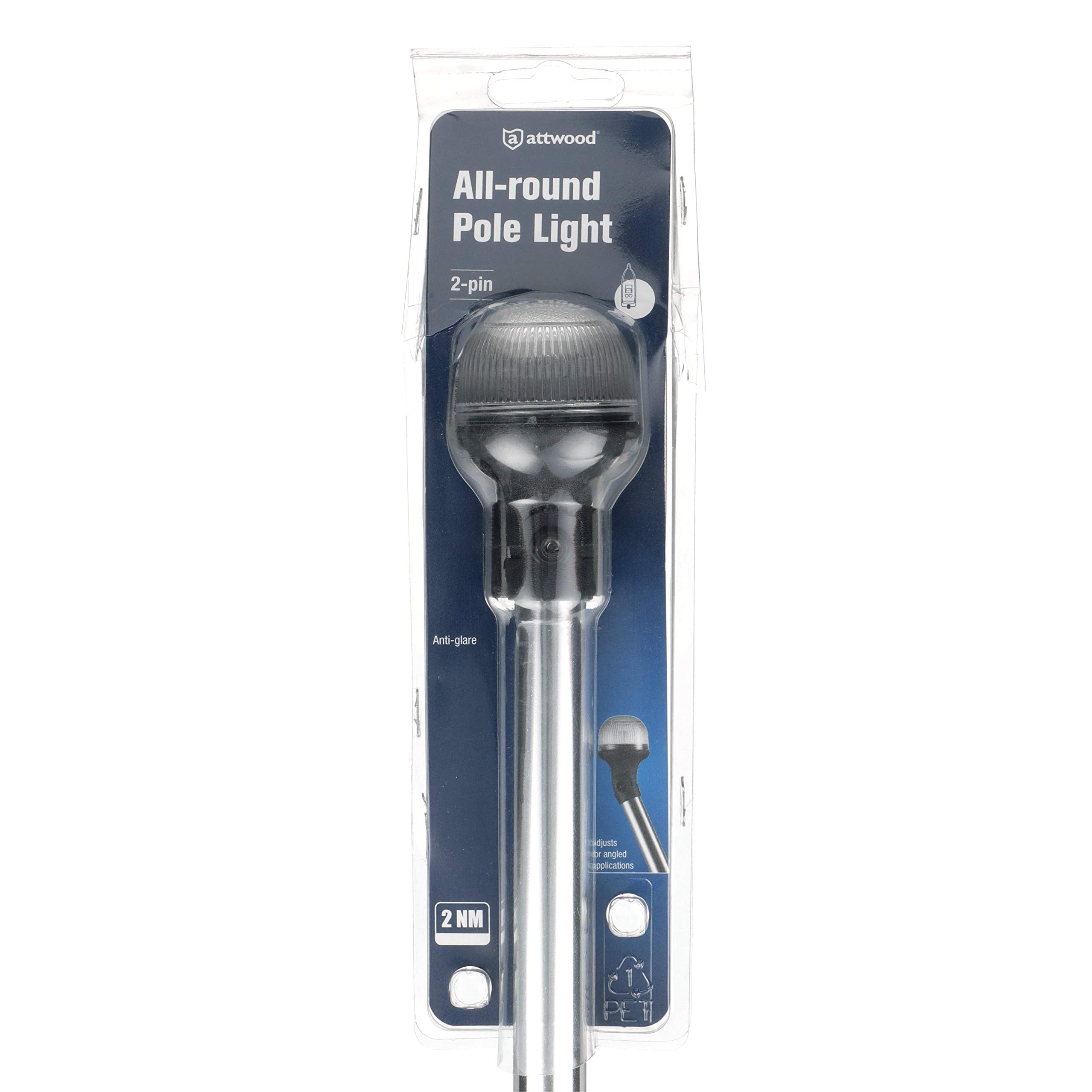 Attwood All-Round 5330-42-7 Articulating Anti-Glare Light, 42-Inch Pole Length, 2-Pin Locking Collar, Articulating Head