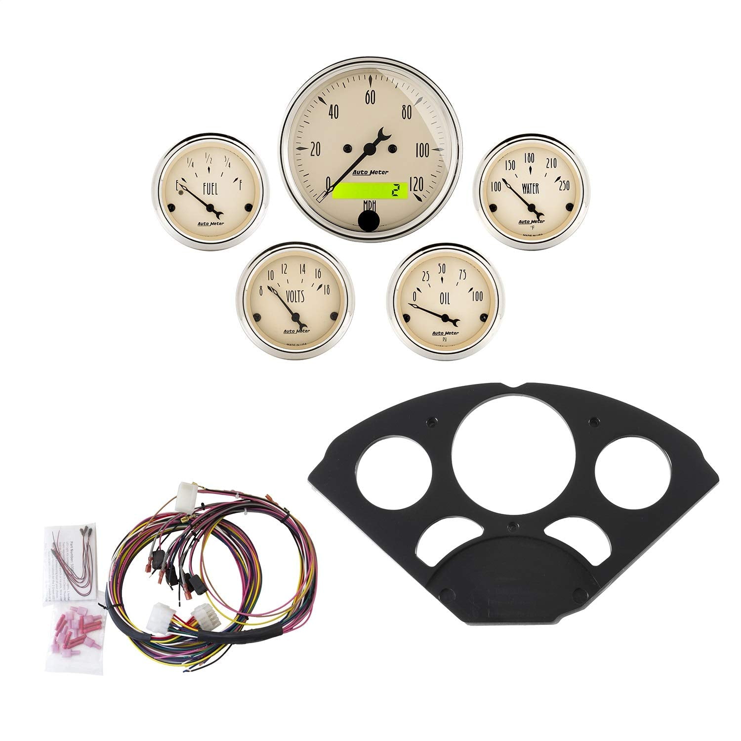 Gauge Kit AutoMeter 7055-AB, 5 Pc, Chevy 55-56, Mph/Fuel/Oilp/Wtmp/Bat, Ab
