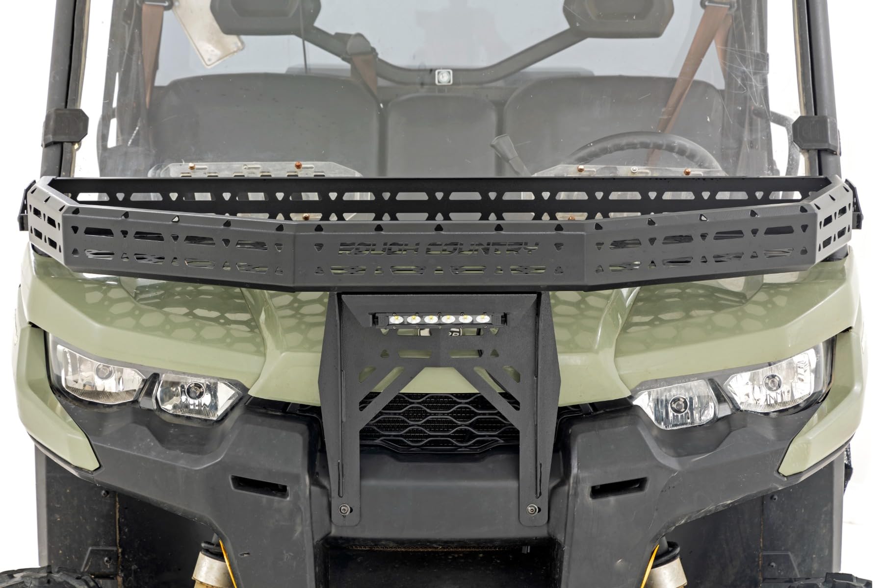 Rough Country Cargo Rack Front with LED for Can-Am Defender HD 8/HD 9/HD 10 - Heavy-Duty Storage Rack with 6" Slimline LED Light Bar