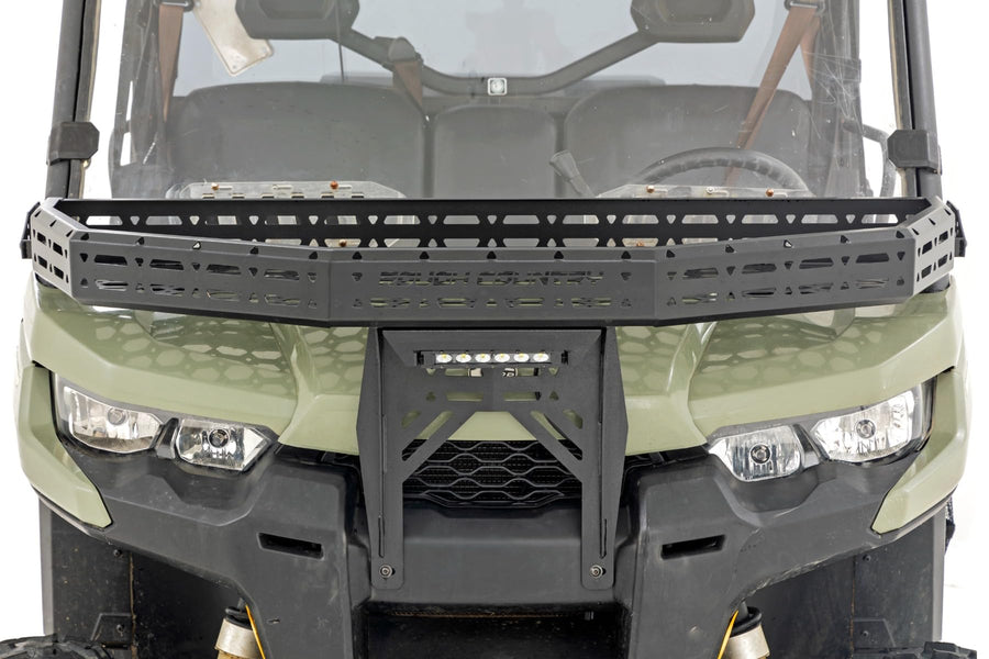 Rough Country Cargo Rack Front with LED for Can-Am Defender HD 8/HD 9/HD 10 - Heavy-Duty Storage Rack with 6" Slimline LED Light Bar