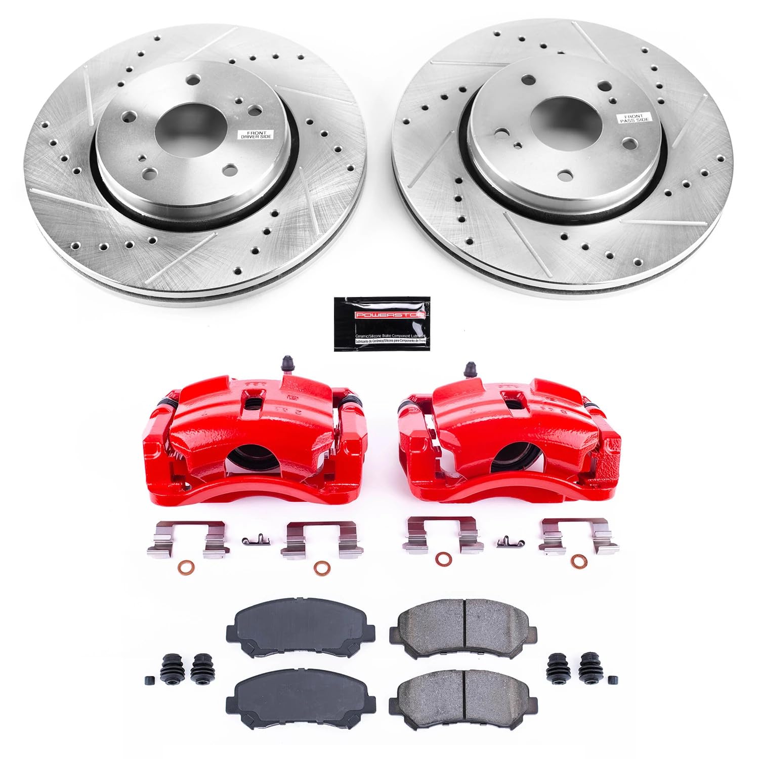 Power Stop Z23 KC6102 Evolution Sport Front Caliper Brake Kit-Drilled/Slotted Rotors, Carbon Ceramic Brake Pads, Calipers For Suzuki Kizashi 2010-2013 [Model Specific]