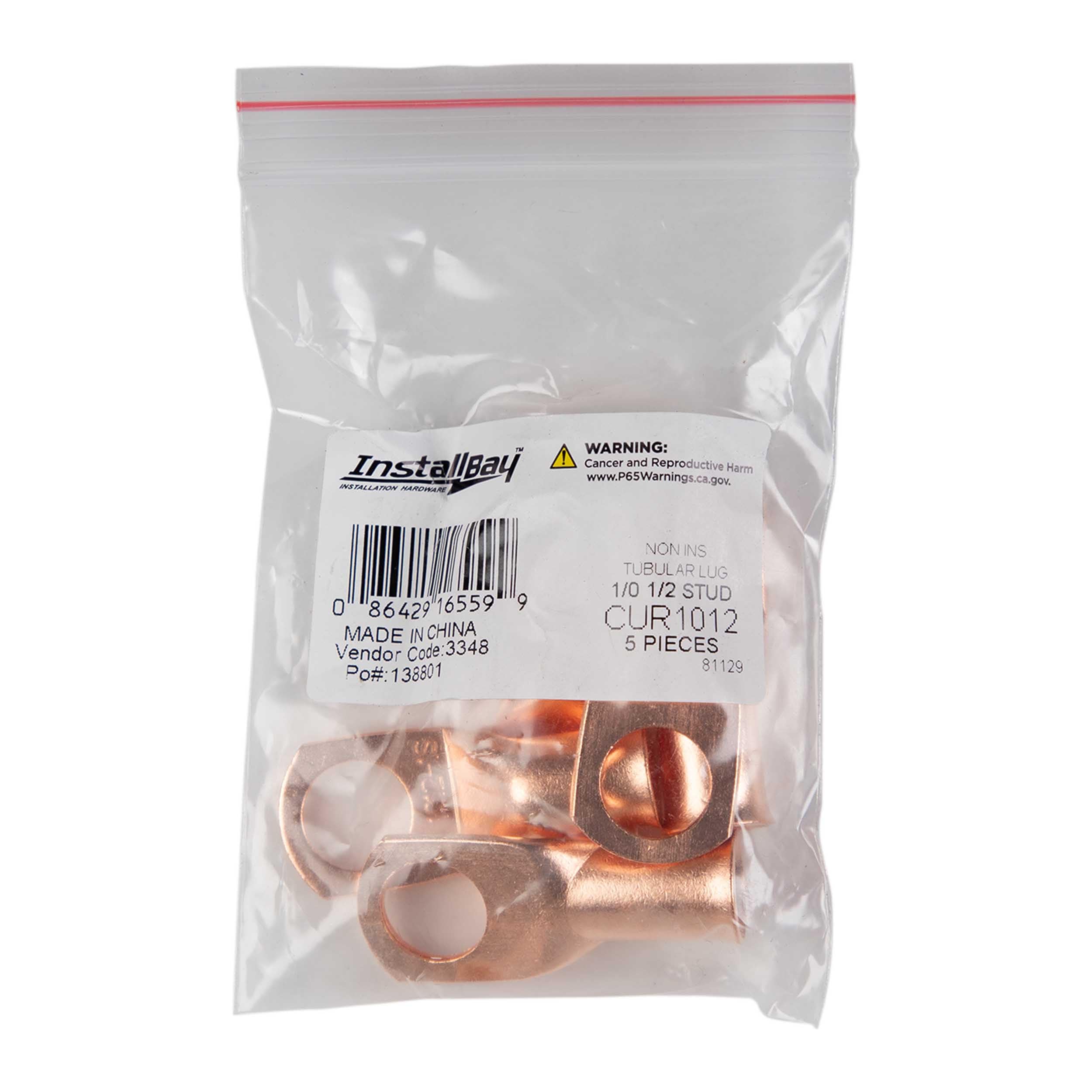 Copper Ring Terminal Install Bay 1/0 Gauge 1/2 Inch 5 Pack - CUR1012
