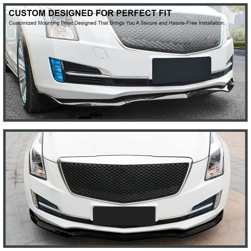 Glossy Black PP Spec-D Tuning Front Bumper Lip Spoiler Splitter 3PC Compatible with 2015-2018 Cadillac ATS