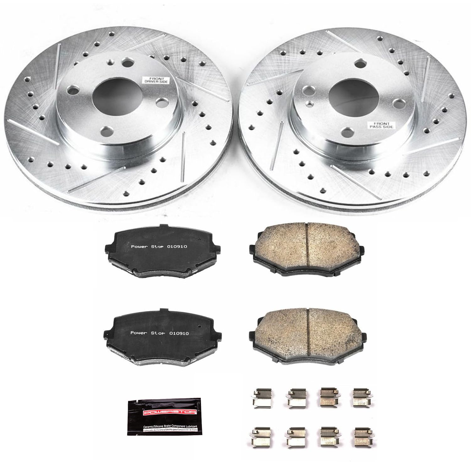 Power Stop K793 Z23 Carbon Fiber Brake Pads with Drilled & Slotted Brake Rotors Kit For Mazda Miata 1994-1997, Mazda Miata 1999-2005 [Model Specific]