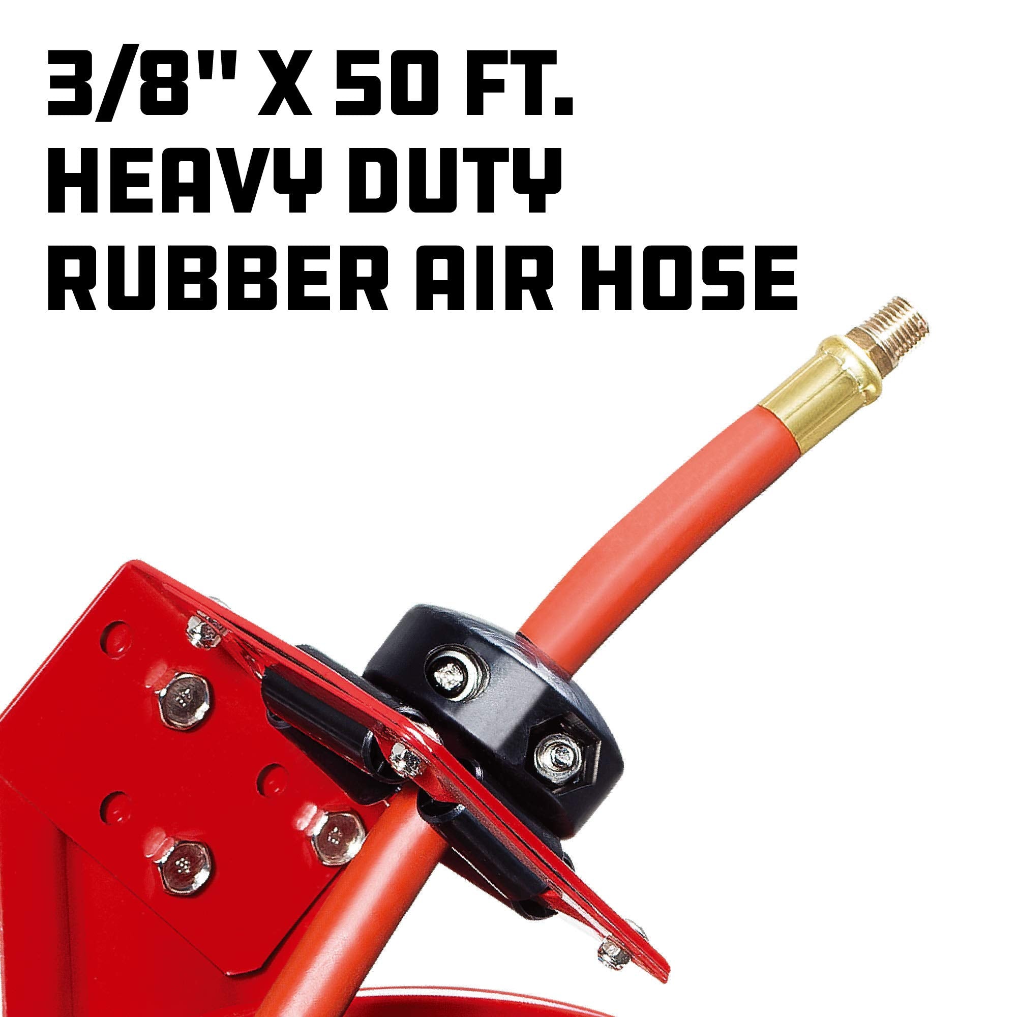 Powerbuilt Heavy Duty Auto Retracting Hose Reel with 3/8 Inch by 50 Foot Air, Max 300 PSI, Ceiling/Wall Mounted Heavy Duty Industrial Commercial Air Compressor Hose Reel - 642228