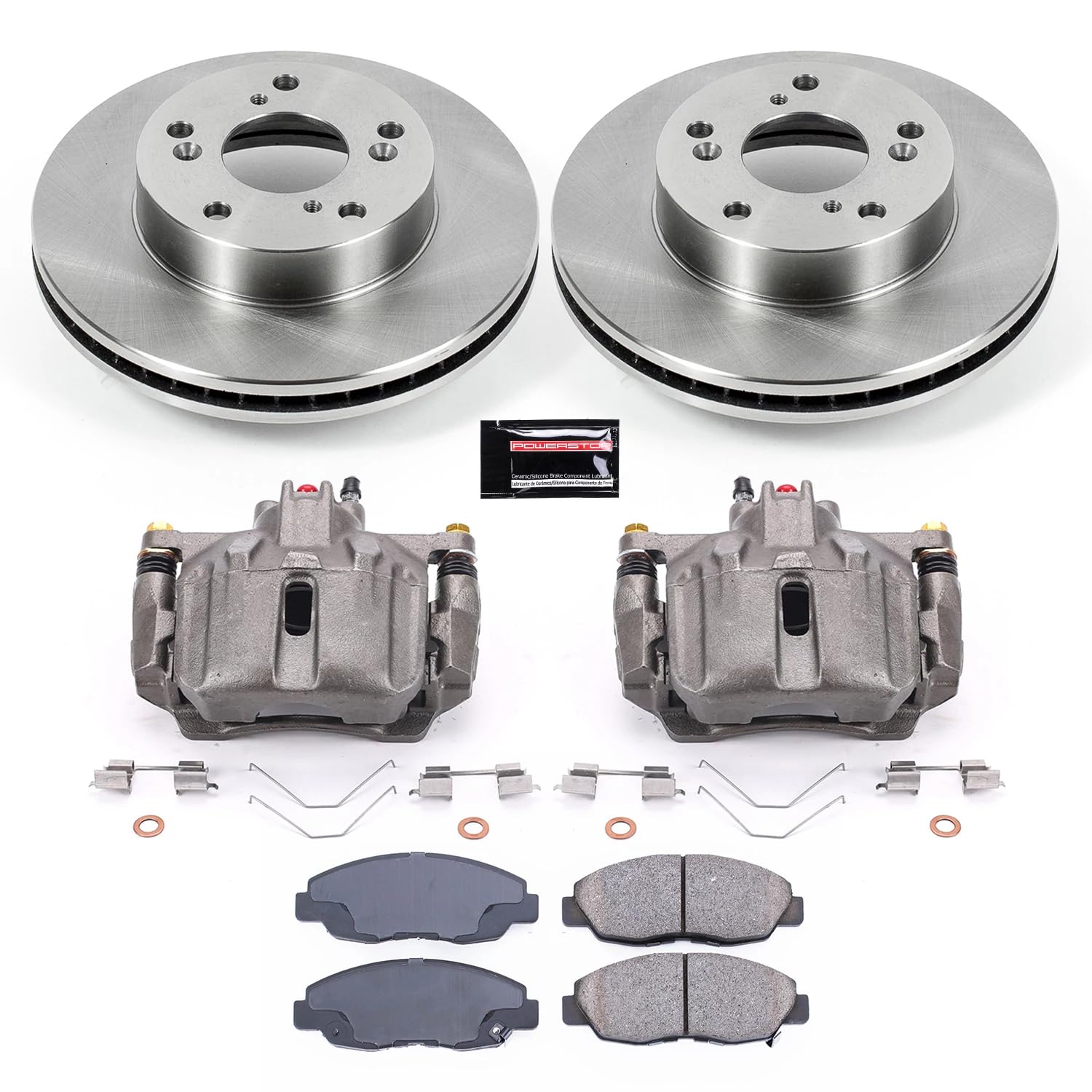 Power Stop KCOE6319 Replacement Autospeciality Front Caliper Kit- OE Rotors, Ceramic Brake Pads, Calipers For Honda Civic 2012-2015 [Model Specific]