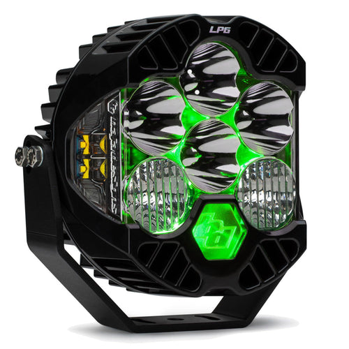 Baja Designs LP6 Pro LED Light Pod - Backlighting with Off Road Lighting for Jeep, Truck, Motorcycle, UTV, ATV, Lifetime Protection, Clear Driving Combo Lens (Green Backlight)
