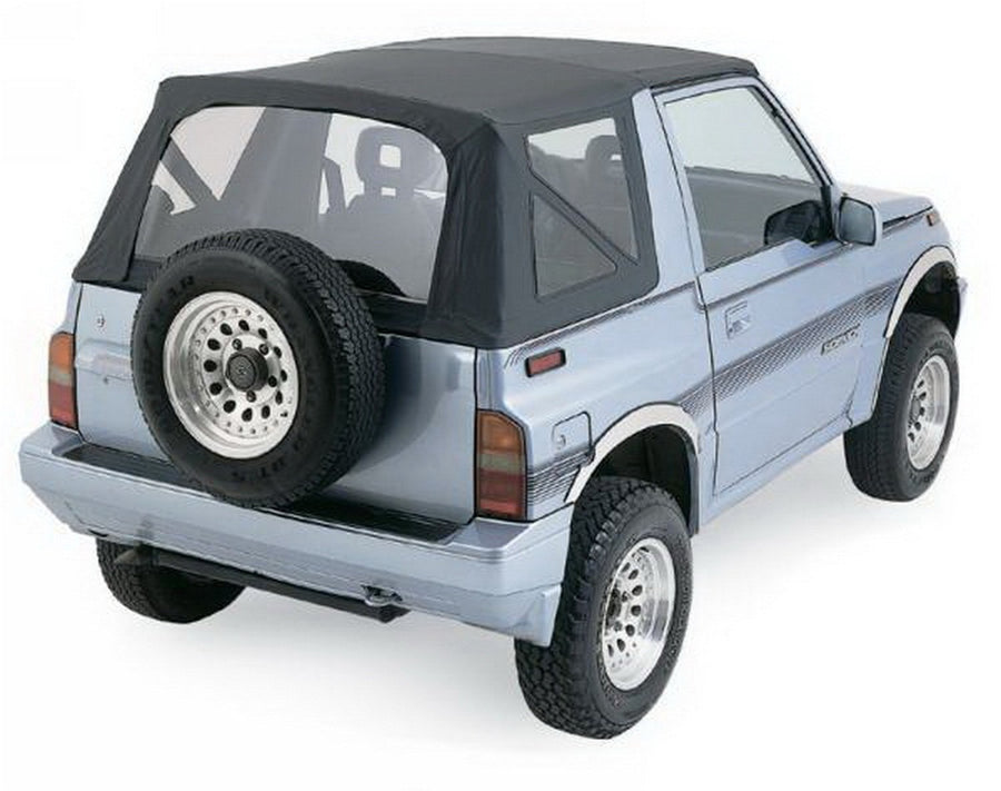 Rampage Soft Top Factory Replacement | Black Denim Vinyl with Clear Windows | 98715 | Fits 1989 - 1994 Suzuki Sidekick/Geo Tracker