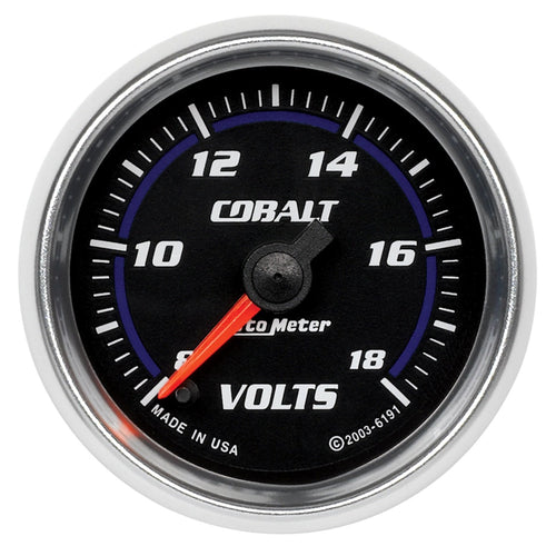 Cobalt Auto Meter 6191 2-1/16" 8-18V Full Sweep Electric Voltmeter
