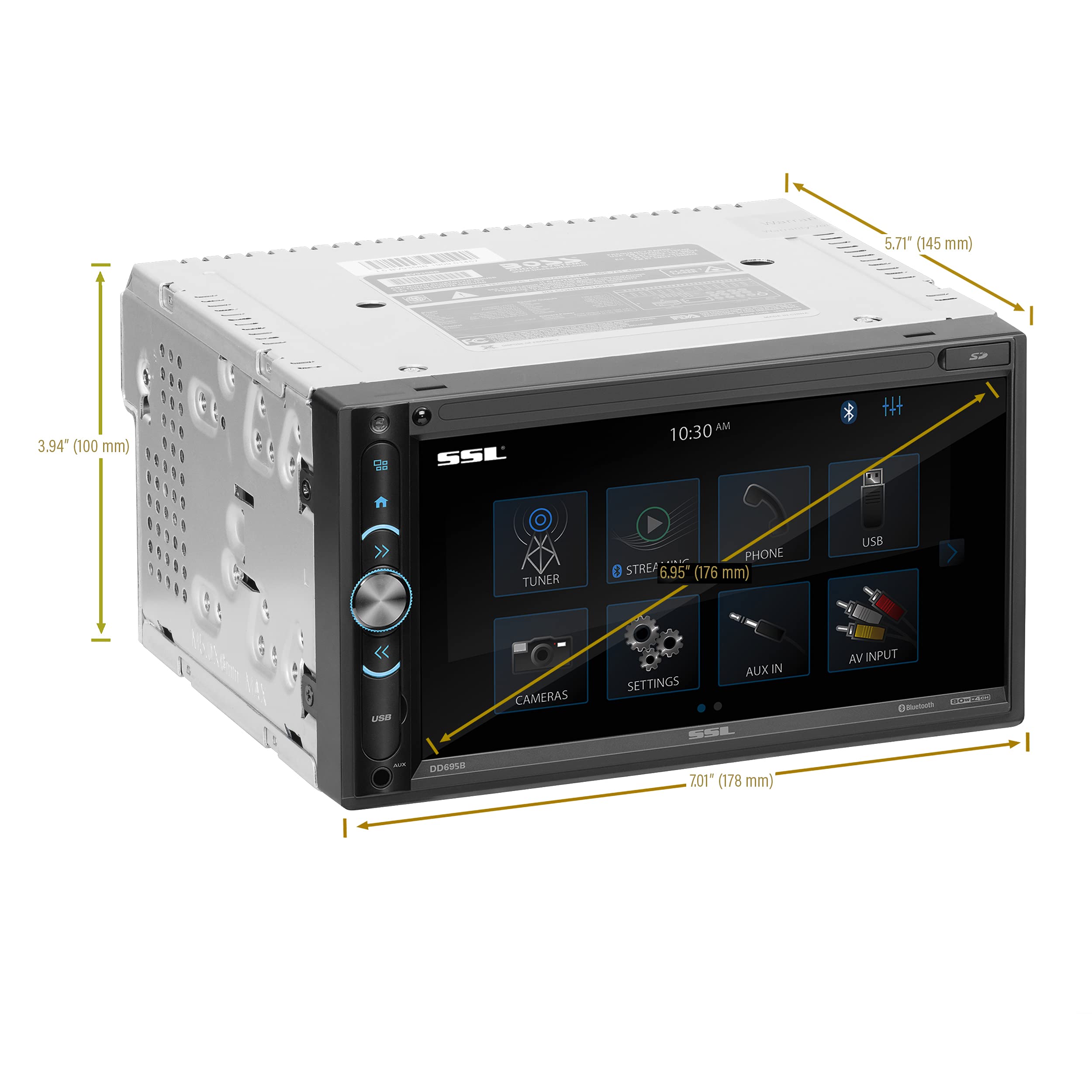 Sound Storm Laboratories Car Stereo System DD695B - A-Link (Screen Mirroring), 6.95 Inch Double Din Head Unit, Touchscreen, Bluetooth Audio and Hands-Free Calling, Radio Receiver, CD Player