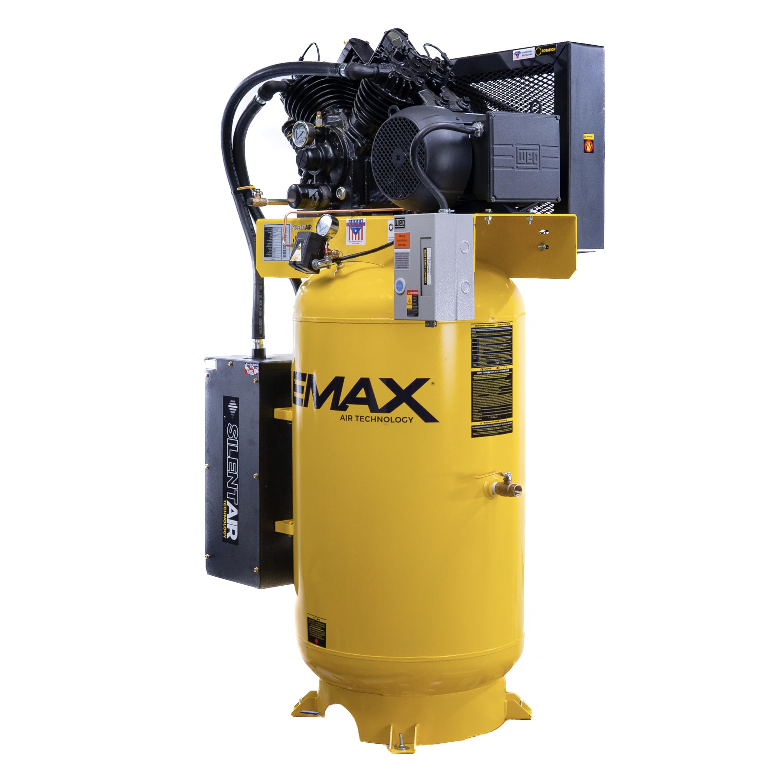 EMAX E350 Air Compressor Stationary - 7.5hp 80 Gal. 2 Stage Single Phase Industrial Compressor with Pressure Lubricated Pump & Whisper Quiet System - ES07V080V1