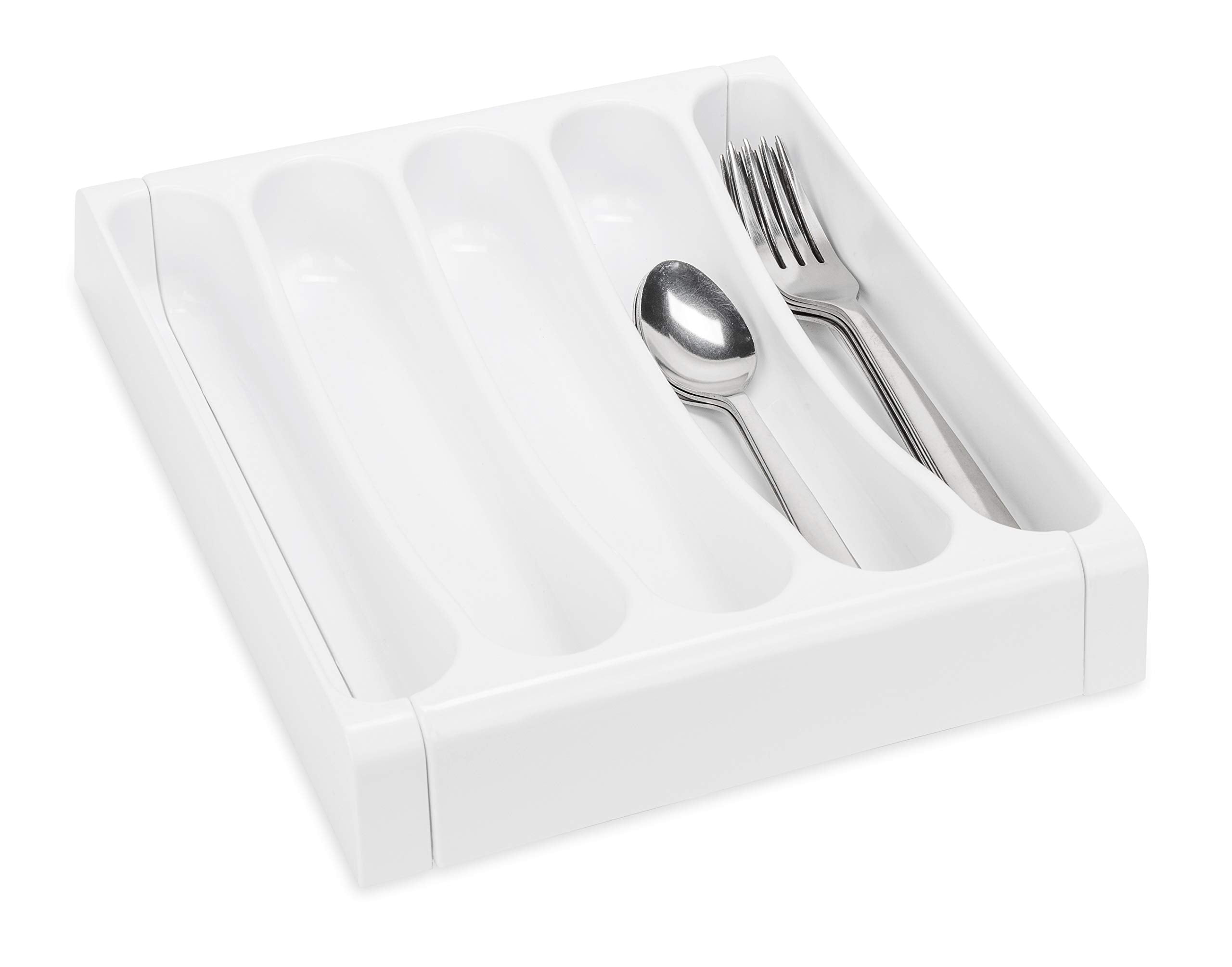Camco Cutlery Adjustable Tray - Designed for RV and Compact Kitchen Drawers, Adjusts Between 9" and 13" for an Easy Custom Fit -White (43503)