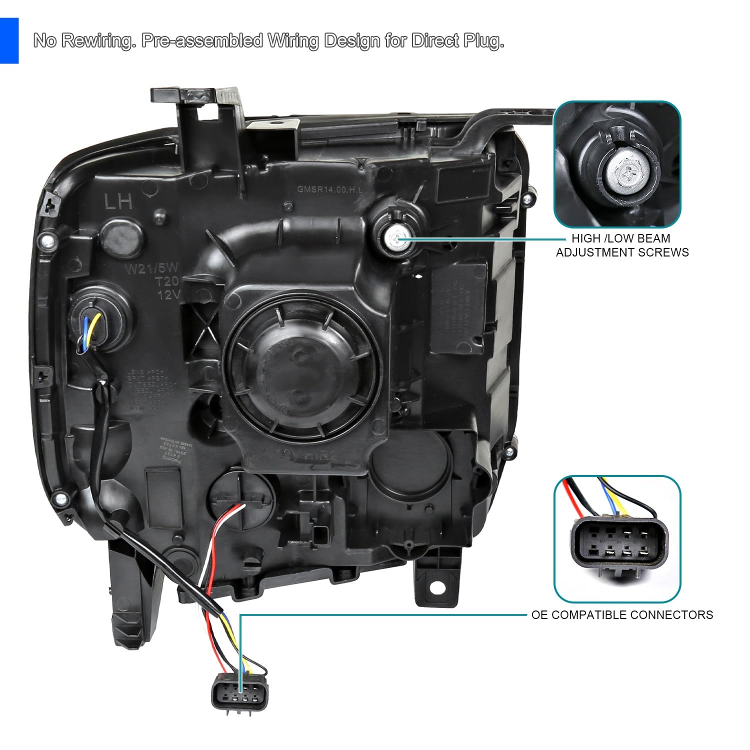 Black Projector Headlights SPEC-D TUNING Compatible with 2014-2018 GMC Sierra 1500 2500 3500 / Denali/SLE/SLT, Left + Right Pair Headlamps Assembly