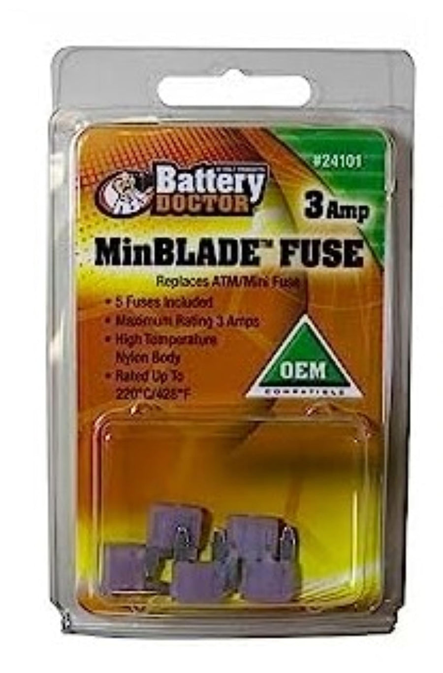 MINBLADE Fuses WirthCo 24101, Replaces ATM/Mini Fuses, 3 Amp, 5 Pack