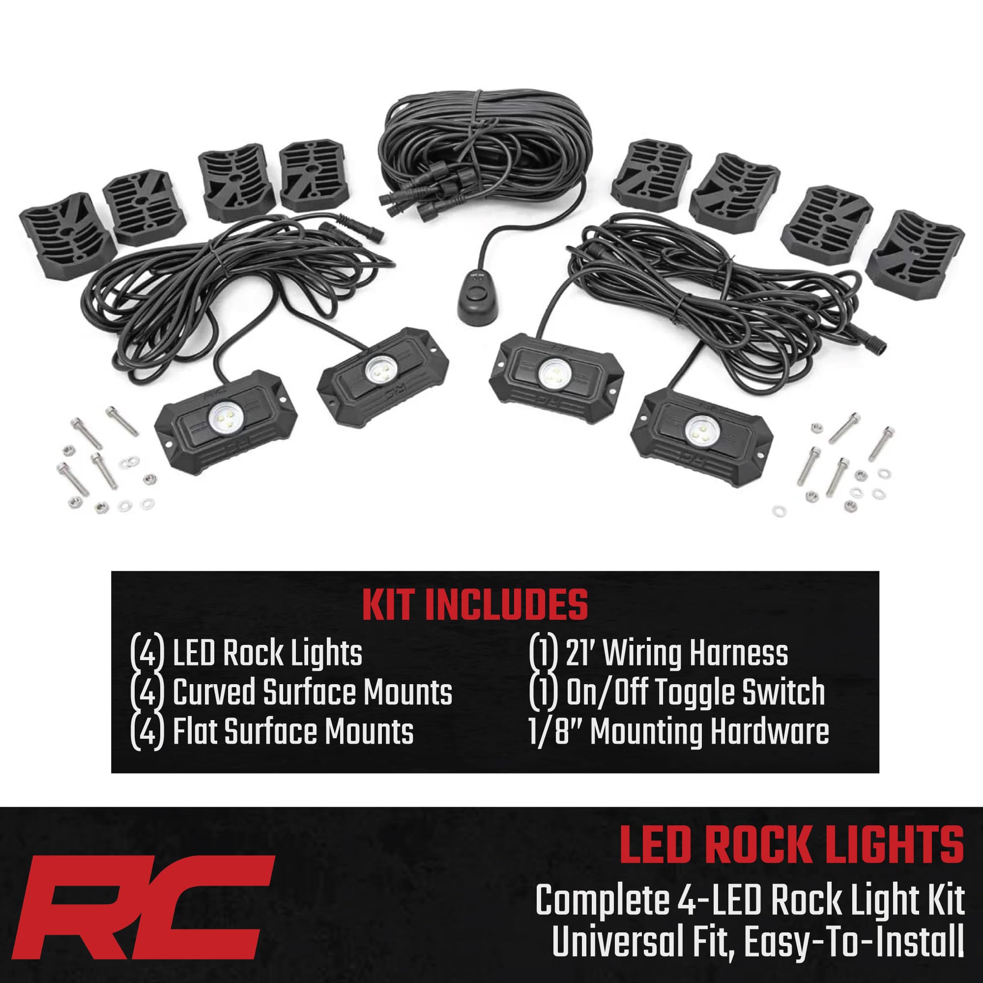 Rough Country LED Deluxe Rock Light Pods w/Mounting Kit | 4 Pods - 70980 , White