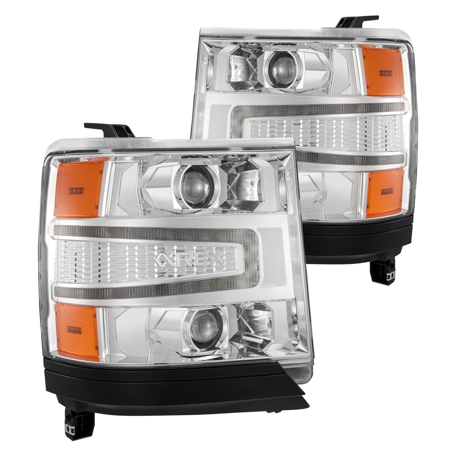 AlphaRex USA 16-18 Chevy 1500HD LUXX LED Proj Headlights w/Seq Actv Lgt/Seq Sig Chrome (Req PN 810023)